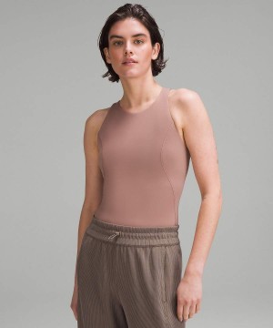 Body Lululemon High-Neck Tight-Fit Shelf Bodysuit Mujer Rosas Chile | 054KQCINW