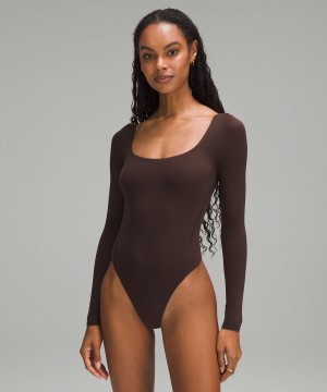 Body Lululemon Wundermost Ultra-Soft Nulu Square-Neck Long-Sleeve Mujer Chocolate Chile | 415HXIMYO