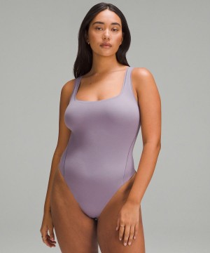 Body Lululemon Wundermost Ultra-Soft Nulu Square-Neck Sin Manga Mujer Moradas Gris Chile | 937ZQPRTD