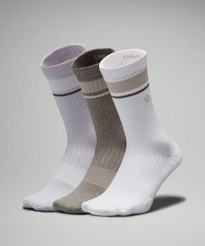 Calcetines Lululemon Daily Stride Acanalado Comodidad Crew 3 Pack Hombre Blancas Plateadas Gris Verde Oliva Chile | 381MWQUHD