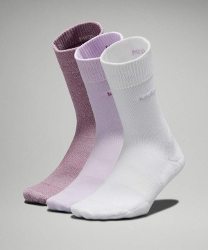 Calcetines Lululemon Daily Stride Comodidad Crew 3 Pack Mujer Blancas Moradas Moradas Chile | 095YVKBSF