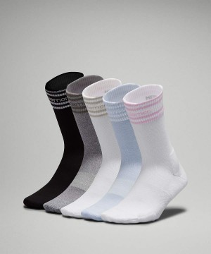 Calcetines Lululemon Daily Stride Comodidad Crew5 Pack Mujer Blancas Azules Beige Blancas Gris Negras Chile | 469LVCHKF