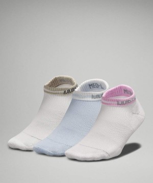 Calcetines Lululemon Daily Stride Comodidad Low-Ankle Stripe 3 Pack Mujer Blancas Azules Beige Blancas Chile | 372FMWJIA