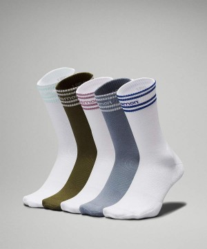 Calcetines Lululemon Daily Stride Comodidad Crew 5 Pack Hombre Azules Blancas Verde Chile | 927BRTAWO