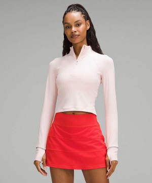 Camisa Manga Larga Lululemon It's Rulu Acanalado Cropped Half Zip Mujer Turquesa Chile | 783MNKLCA