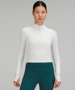 Camisa Manga Larga Lululemon It's Rulu Acanalado Cropped Half Zip Mujer Blancas Chile | 421NRFOVQ