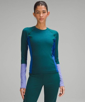 Camisa Manga Larga Lululemon Keep the Heat Thermal Colourblock Mujer Turquesa Azules Lavanda Oscuro Chile | 780HEFVYS