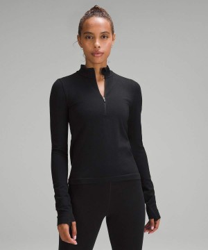 Camisa Manga Larga Lululemon Merino Lana-Blend Base Layer Half Zip Mujer Negras Chile | 248QITYBN