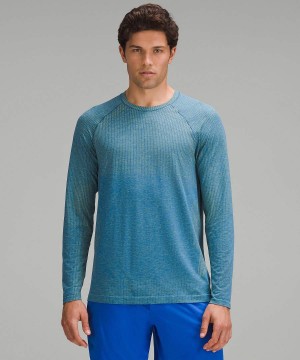 Camisa Manga Larga Lululemon Metal Vent Tech Hombre Amarillo Azules Chile | 193HVPYTU