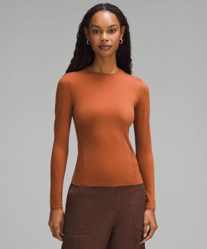 Camisa Manga Larga Lululemon Wundermost Ultra-Soft Nulu Crewneck Mujer Marrones Chile | 742XEMBAP