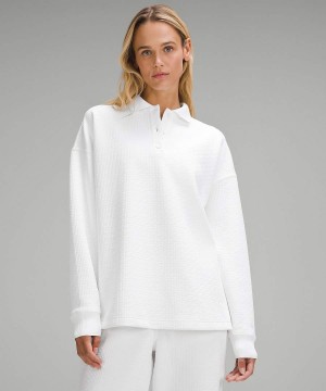 Camisa Polo Lululemon Textured Long-Sleeve Mujer Blancas Blancas Chile | 208QJIBOW