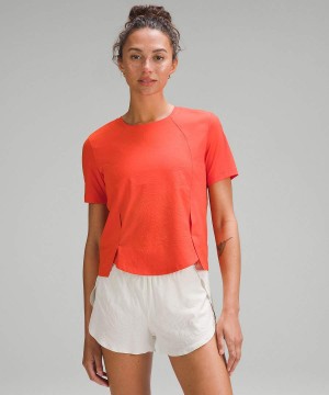 Camiseta Lululemon Ligeros Stretch Airflow Correr Mujer Naranjas Naranjas Chile | 731JLVFDO