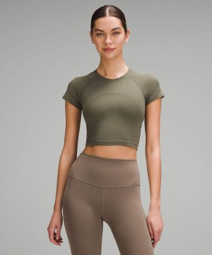 Camiseta Lululemon Swiftly Tech Cropped 2.0 Corta-Sleeve Mujer Verde Oscuro Chile | 782ELKMPF