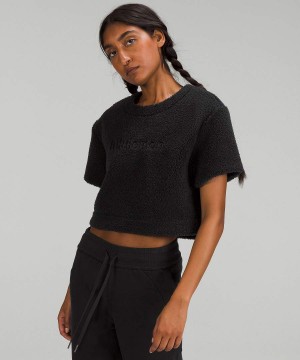 Camiseta Lululemon Textured Fleece Embroidered Logo Mujer Negras Chile | 185DZKPVU