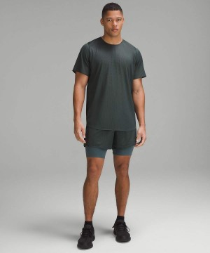 Camiseta Lululemon lab Grid Mesh Corta-Sleeve Estampadas Hombre Gris Chile | 567CQEFHW