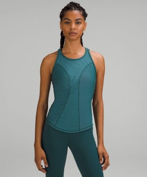 Camiseta sin Manga Lululemon Base Pace Two-Toned Acanalado Mujer Verde Azules Chile | 247IFAYHB