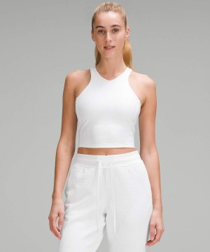 Camiseta sin Manga Lululemon Cropped V-Neck Tenis Mujer Blancas Chile | 641VCTUGB