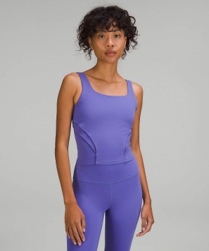 Camiseta sin Manga Lululemon Nulu and Mesh-Back Shelf-Bra Yoga Mujer Indigo Azules Chile | 264RWNKQY