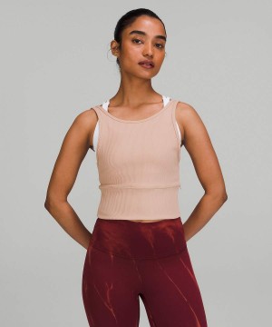 Camiseta sin Manga Lululemon Power Pivot Acanalado Mujer Rosas Chile | 096BJZGNC