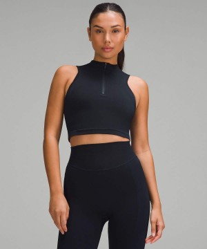 Camiseta sin Manga Lululemon Seamless Half-Zip Entrenamiento Mujer Azul Marino Chile | 387ZKAYMT