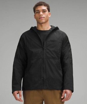 Chaquetas Lululemon Textured Full-Zip Encapuchado Hombre Negras Chile | 506VMXBGR