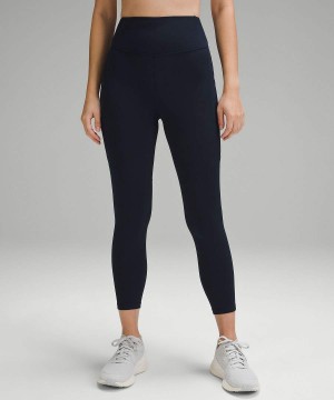 Leggins Lululemon Fast and Free High-Rise Thermal 25" Pockets Mujer Azul Marino Chile | 395QWAFTX