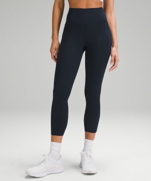 Leggins Lululemon Fast and Free High-Rise Crop 23" Pockets Updated Mujer Azul Marino Chile | 739NSHVQD
