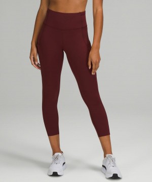 Leggins Lululemon Fast and Free High-Rise Crop 23" Mujer Rojas Burdeos Chile | 179FCLGQK