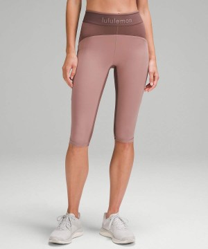 Leggins Lululemon Logo Waistband Everlux Entrenamiento Crop 15" Mujer Rosas Chile | 569IWFEJA