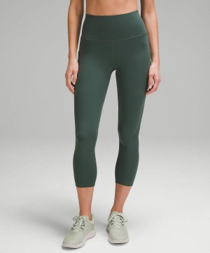 Leggins Lululemon Wunder Train High-Rise Crop with Pockets 23" Mujer Verde Oscuro Chile | 789NYJLQK
