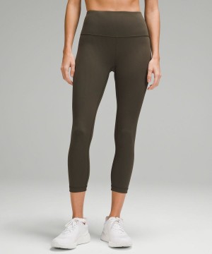 Leggins Lululemon Wunder Train High-Rise Acanalado Crop 23" Mujer Verde Oliva Oscuro Chile | 357ZVLEOS