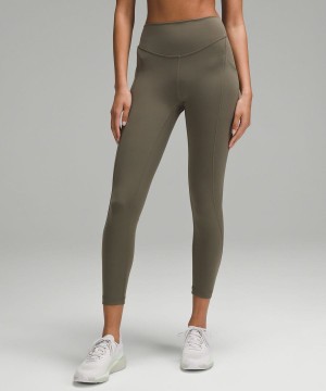 Leggins Lululemon Wunder Under SmoothCover with Pockets 25" Mujer Verde Chile | 695ECQFPT