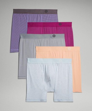 Ropa Interior Lululemon Always In Motion Boxer 5" 5 Pack Hombre Rayadas Lavanda Oscuro Gris Moradas Azules Gris Chile | 521QMPXEU