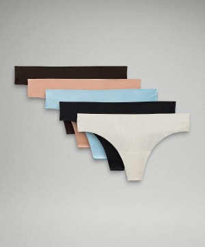 Ropa Interior Lululemon InvisiWear Mid-Rise Tanga 5 Pack Mujer Negras Beige Chile | 825WPLYMO