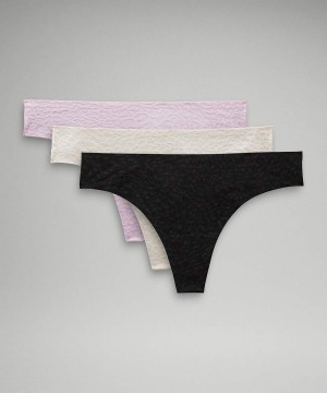 Ropa Interior Lululemon InvisiWear Mid-Rise Tanga Performance Encaje 3 Pack Mujer Negras Beige Rosas Chile | 046NLJKBM