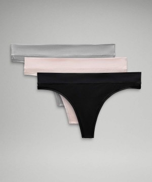 Ropa Interior Lululemon UnderEase Mid-Rise Tanga 3 Pack Mujer Plateadas Negras Chile | 125ZSLBME