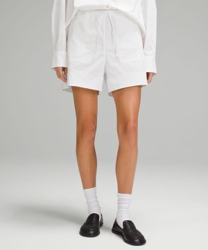 Short Lululemon Algodon-Blend Poplin 4" High-Rise Mujer Blancas Chile | 536ABQISG