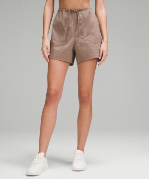 Short Lululemon Algodon-Blend Poplin 4" High-Rise Mujer Kaki Chile | 416EHYSPW