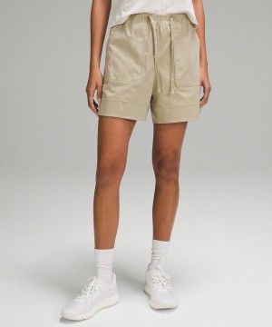 Short Lululemon Algodon-Blend Poplin 4" High-Rise Mujer Kaki Chile | 570LZAIDM