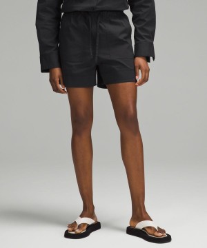 Short Lululemon Algodon-Blend Poplin 4" High-Rise Mujer Negras Chile | 317NZVLGD