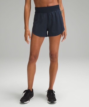 Short Lululemon Fast and Free Reflective High-Rise Classic-Fit 3" Mujer Azul Marino Chile | 612VEHYAM