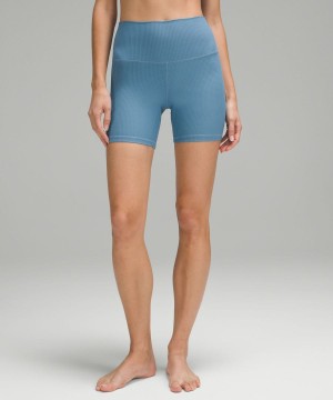 Short Lululemon High-Rise 6" Grid Texture Yoga Mujer Azules Chile | 738LZEWOT