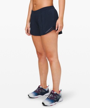 Short Lululemon Hotty Hot Low-Rise Forro 4" Mujer Azul Marino Chile | 328RFUSOK