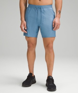 Short Lululemon License to Train Linerless 7" Pique Hombre Azules Chile | 465ROMDCU