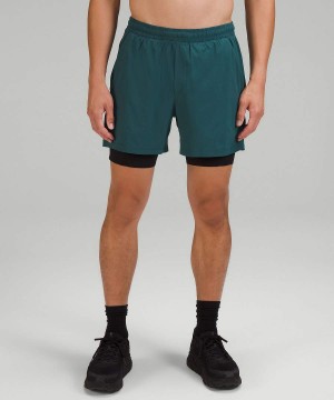 Short Lululemon Pace Breaker Forro 5" Ripstop 2022 Version Hombre Verde Negras Chile | 973ENQFXP