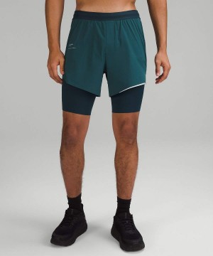 Short Lululemon SenseKnit Composite Correr Hombre Verde Chile | 601FAWPLY