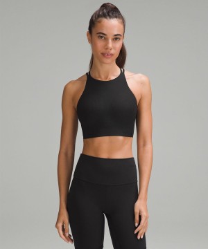 Sujetador Deportivo Lululemon Like a Cloud High-Neck Longline Acanalado Bra Light Support, B/C Cup Mujer Negras Chile | 052ZQJODG