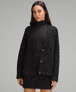 Truien Lululemon Lana-Blend Jacquard Cardigan Mujer Leopardo Gris Oscuro Negras Chile | 624KDOQGU