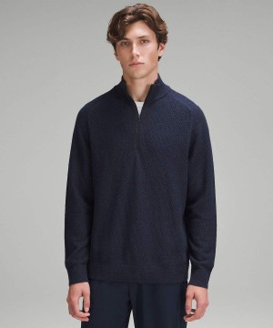 Truien Lululemon Textured Knit Half-Zip Hombre Azul Marino Chile | 406XQSWAU