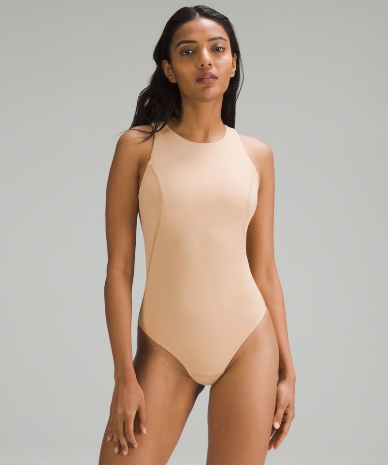 Body Lululemon High-Neck Tight-Fit Shelf Bodysuit Mujer Beige Chile | 803RHGFYD
